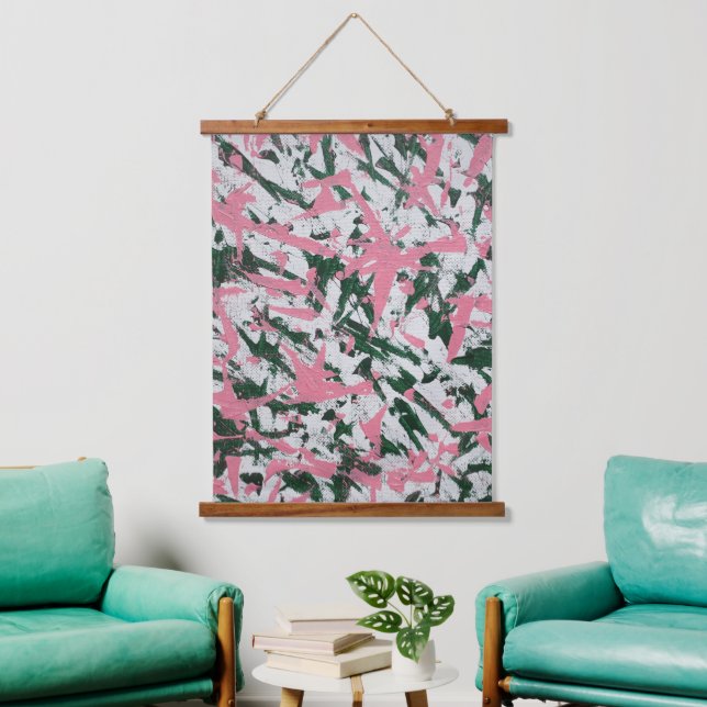 Abstract Painting in Pink and Green Hanging Tapestry (Living Room)