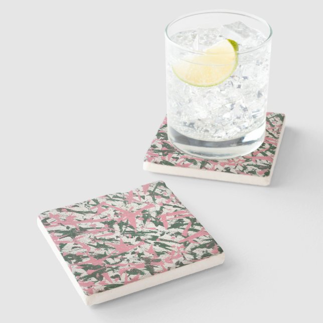 Abstract Painting in Pink and Green Stone Coaster (Side)