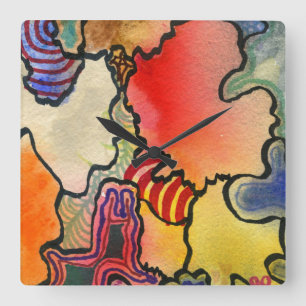 Abstract painting in warm and cool colour cells square wall clock