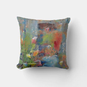 Abstract Painting of a Girl picking flowers Cushion
