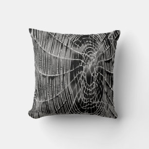 Abstract Painting Of A Grey White Cobweb On Black Cushion