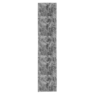 Abstract Painting Of A Grey White Cobweb On Black Short Table Runner