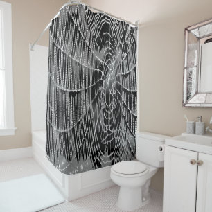 Abstract Painting Of A Grey White Cobweb On Black Shower Curtain