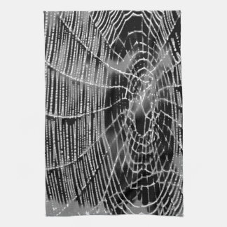 Abstract Painting Of A Grey White Cobweb On Black Tea Towel