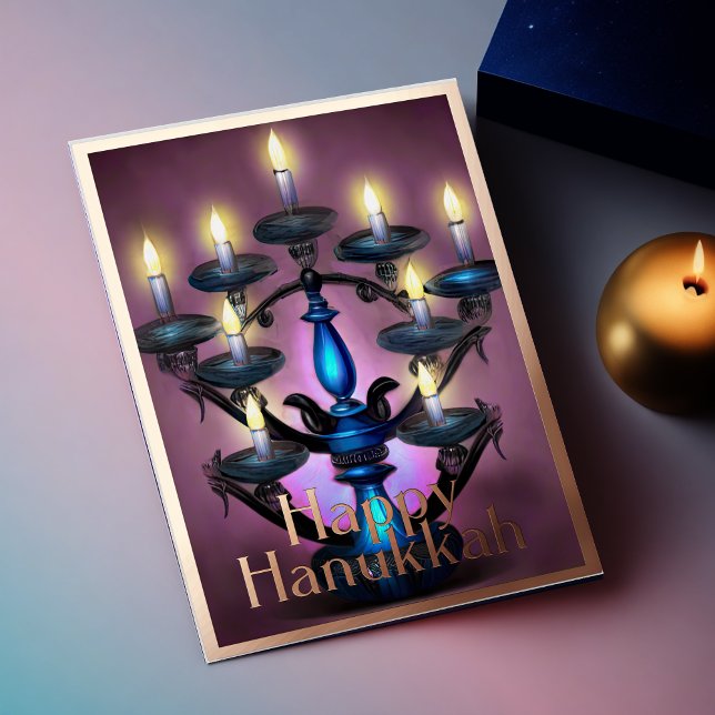 Abstract Painting of Menorah Gold Purple Holiday Card (Creator Uploaded)