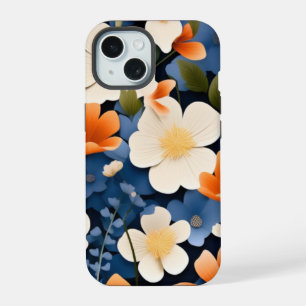Abstract painting of orange and blue flowers. iPhone 15 case