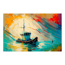 Abstract Painting of Shrimp Boat in a large wave.