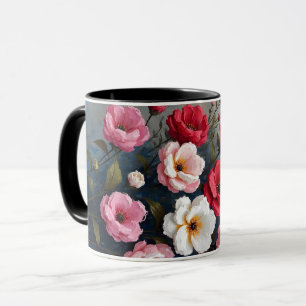 Abstract painting of stylized flowers mug