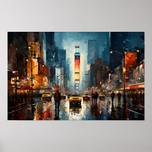 Abstract painting of Times Square in NYC Poster