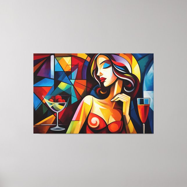 Abstract painting of woman with glass of fruits canvas print (Front)