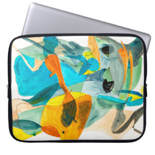 abstract painting on paper with vibrant colours, laptop sleeve