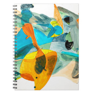 abstract painting on paper with vibrant colours, notebook