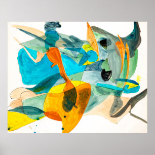  abstract painting on paper with vibrant colours,  poster