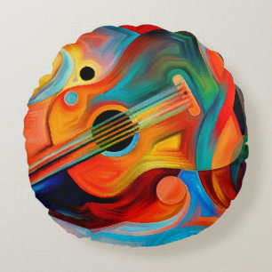 Abstract painting on the subject of music and rhyt round cushion