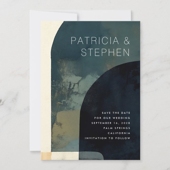 Abstract Painting Photo Arch Shape Minimal Wedding Save The Date (Front)