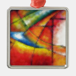 abstract painting red yellow green blue metal tree decoration