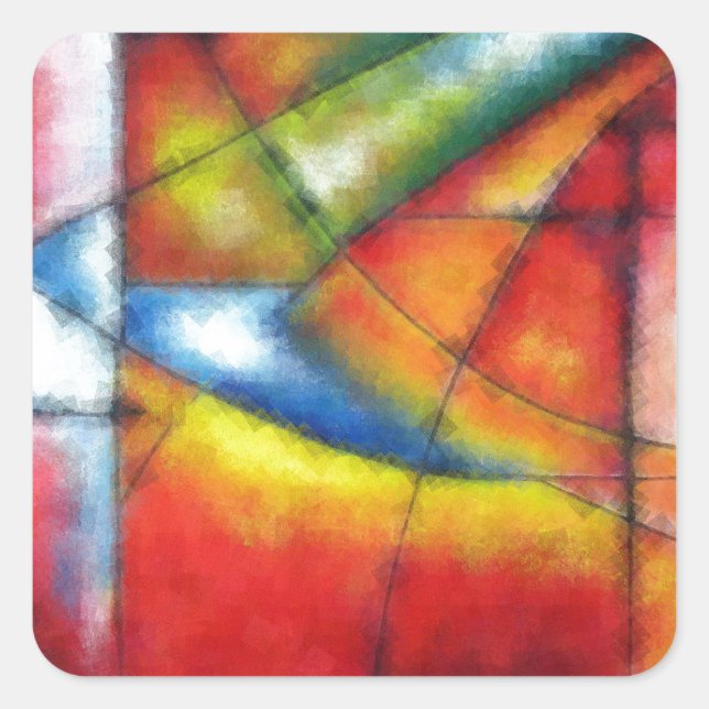 abstract painting red yellow green blue square sticker (Front)