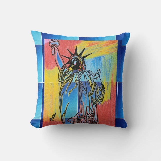 Abstract painting statue of liberty throw pillow (Front)