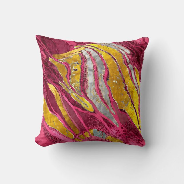 Abstract painting, stripes, gold, silver, pink cushion (Front)