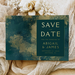 Abstract Painting Teal Gold Wedding Save the Date