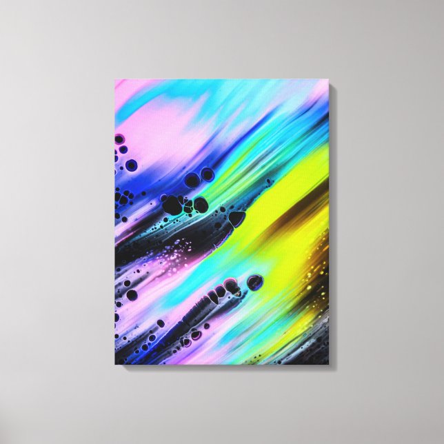 Abstract Painting, Teal, Pink, Black, Yellow Green Canvas Print (Front)