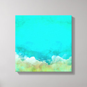 Abstract painting, teal, white, pastel, modern canvas print
