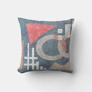 Abstract painting vintage old blue coral geometric cushion
