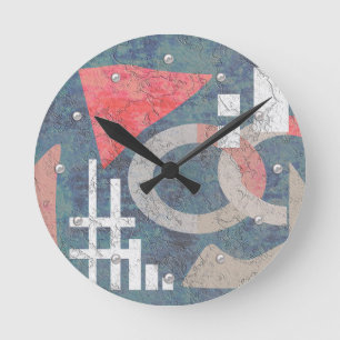 Abstract painting vintage old blue coral geometric round clock