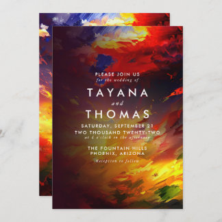 Abstract painting with a colourful sky. Wedding  Invitation