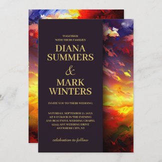 Abstract painting with a colourful sky. Wedding Invitation