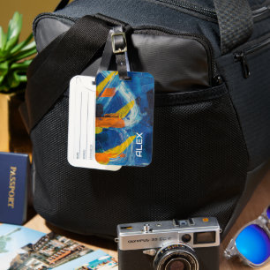 Abstract Painting with Blue Yellow and Orange Luggage Tag