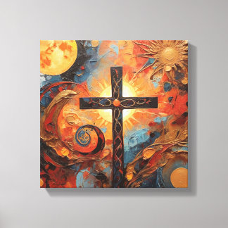 Abstract Painting with Sun Moon And Cross Canvas Print