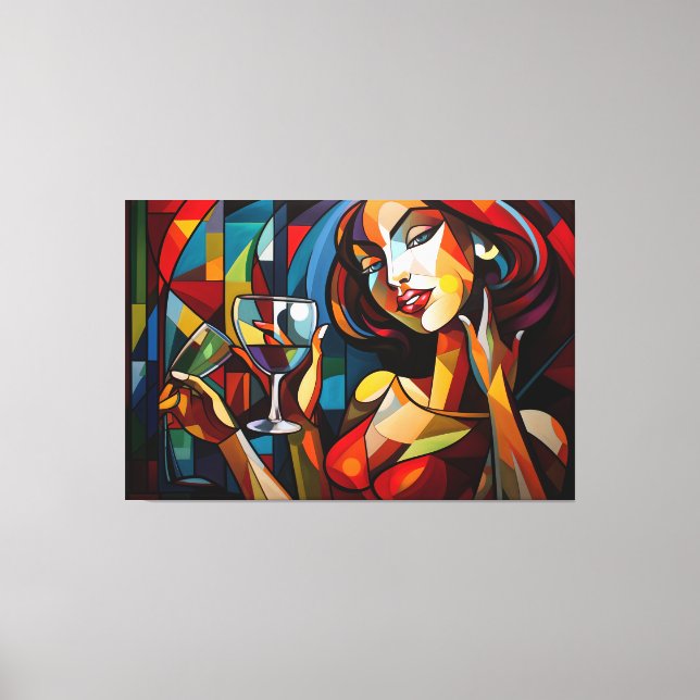 Abstract painting woman holding wine glass canvas print (Front)