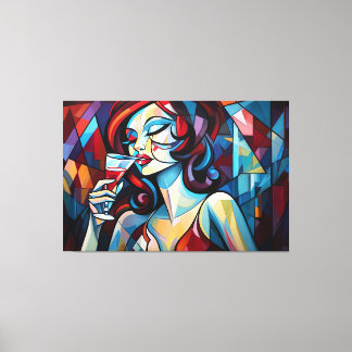 Abstract painting woman sipping wine canvas print