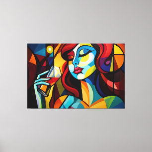 Abstract painting woman wine glass canvas print
