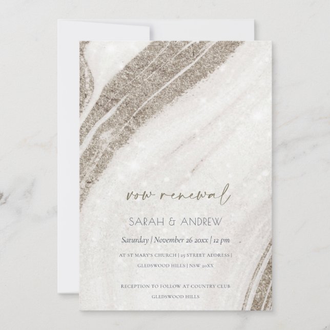 Abstract Pale Gold Marble Agate Vow Renewal Invite (Front)