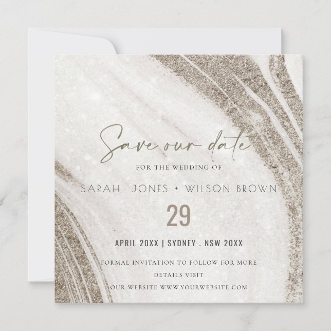 Abstract Pale Gold Marble Agate Wedding Save The Date (Front)