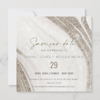 Abstract Pale Gold Marble Agate Wedding Save The Date