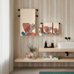 Abstract palm leaf minimalist art bath towel set