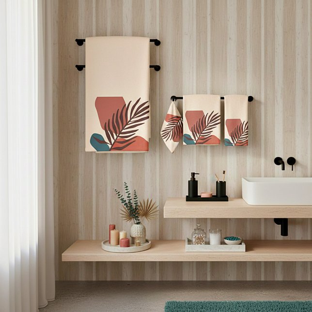 Abstract palm leaf minimalist art  bath towel set (Creator Uploaded)