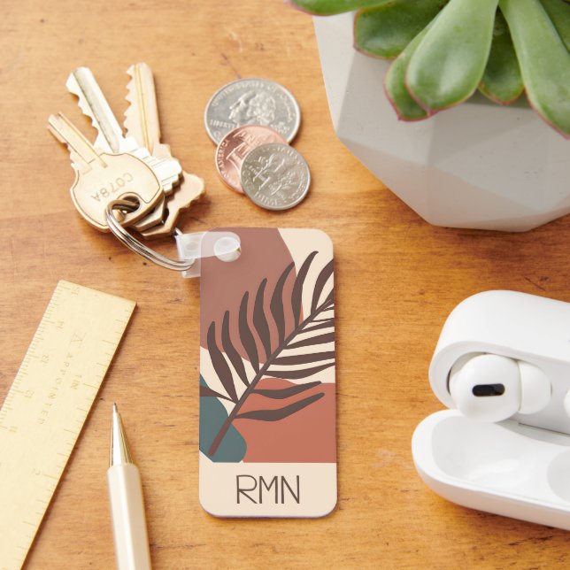 Abstract palm leaf minimalist art monogram  key ring (Desk)