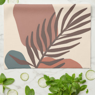 Abstract palm leaf minimalist art tea towel