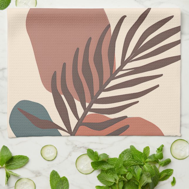Abstract palm leaf minimalist art  tea towel (Folded)