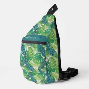 Abstract Palm Leaf Pattern custom name Sling Bag