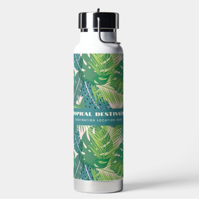 Abstract Palm Leaf Pattern custom text Water Bottle (Left)