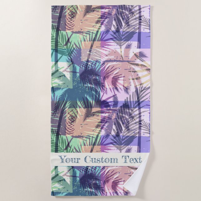 Abstract Palm Tree Pattern custom text beach towel (Front)