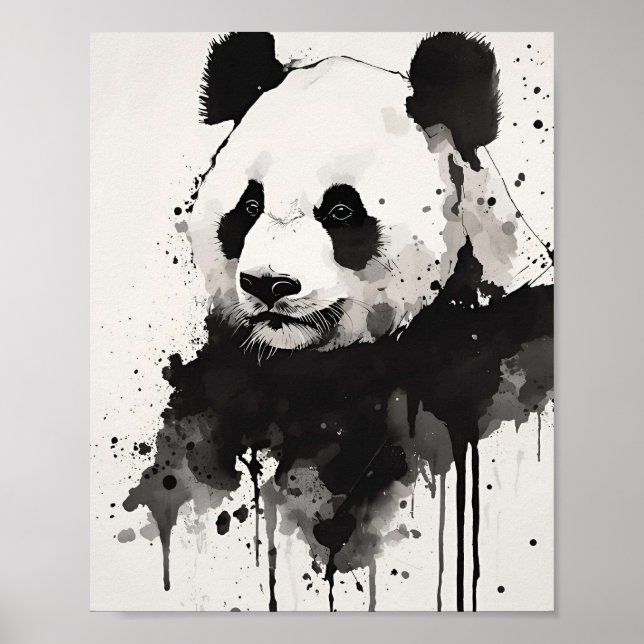Abstract Panda Wall Art – Black and White Ink (Front)