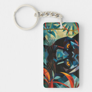 Abstract Panther Acrylic Rectangle Named Key Ring
