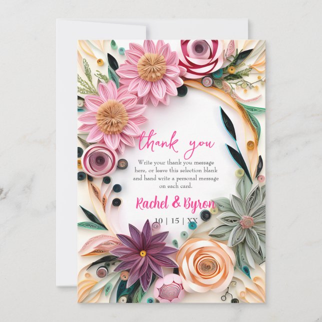 Abstract Paper Quilling Floral Wedding Greenery Thank You Card (Front)