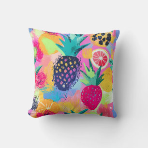 Abstract Paradise Tropical Fruit Fiesta Cushion